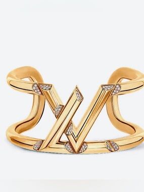 Gold LV Logo Pavé Cuff Bracelet